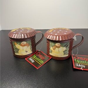 Crazy Mountain Holiday Tin Tea light candle holder Winter NWT set of 2
